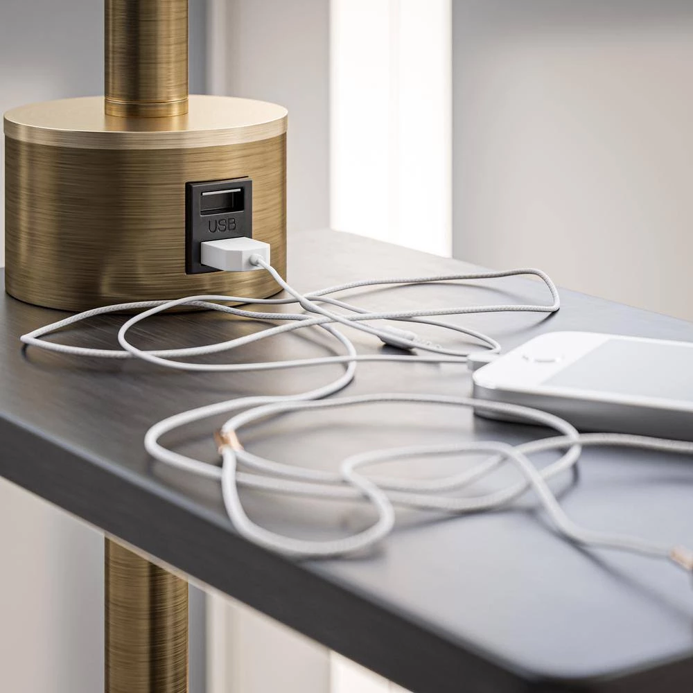 Mona 62.5 in. Antique Brass Floor Lamp with Drum Shade by Manor Brook 5 Mona 62.5 in. Antique Brass Floor Lamp with Drum Shade by Manor Brook - Image 3