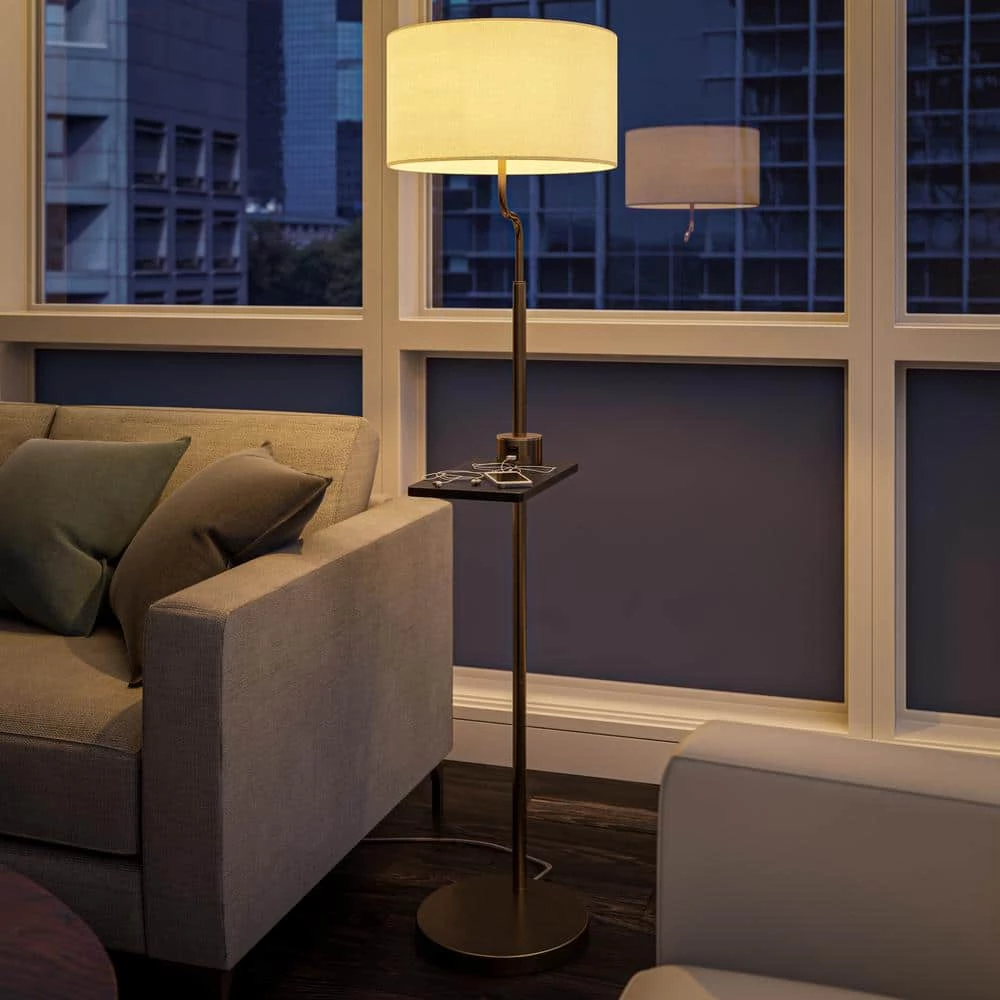 Mona 62.5 in. Antique Brass Floor Lamp with Drum Shade by Manor Brook 8 Mona 62.5 in. Antique Brass Floor Lamp with Drum Shade by Manor Brook - Image 6