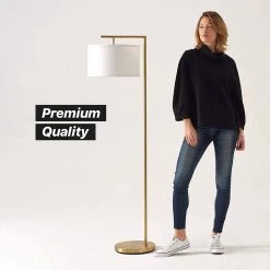 Montage Modern 60 in. Antique Brass LED Floor Lamp with White Fabric Drum Shade by Brightech -Brightech Sales antique brass brightech floor lamps fg 660l eae3 44 1000