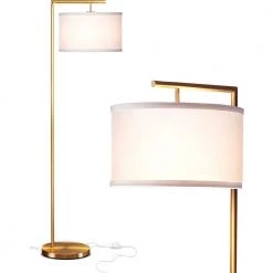 Montage Modern 60 in. Antique Brass LED Floor Lamp with White Fabric Drum Shade by Brightech