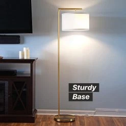 Montage Modern 60 in. Antique Brass LED Floor Lamp with White Fabric Drum Shade by Brightech -Brightech Sales antique brass brightech floor lamps fg 660l eae3 fa 1000