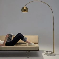 Olivia 75 in. Brass LED Arc Floor Lamp with Adjustable Shade and Arm by Brightech -Brightech Sales antique brass brightech floor lamps fl olva brs fa 1000