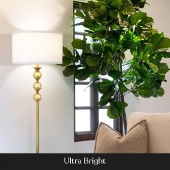 Riley 60 in. Antique Brass Tall Pole LED Lamp with Drum Shade by Brightech -Brightech Sales antique brass brightech floor lamps fl rly brss 4f 1000