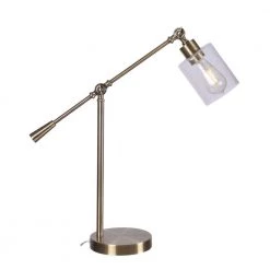 William 26.5 in. Antique Brass Indoor Desk Lamp with Bulb Included by Manor Brook