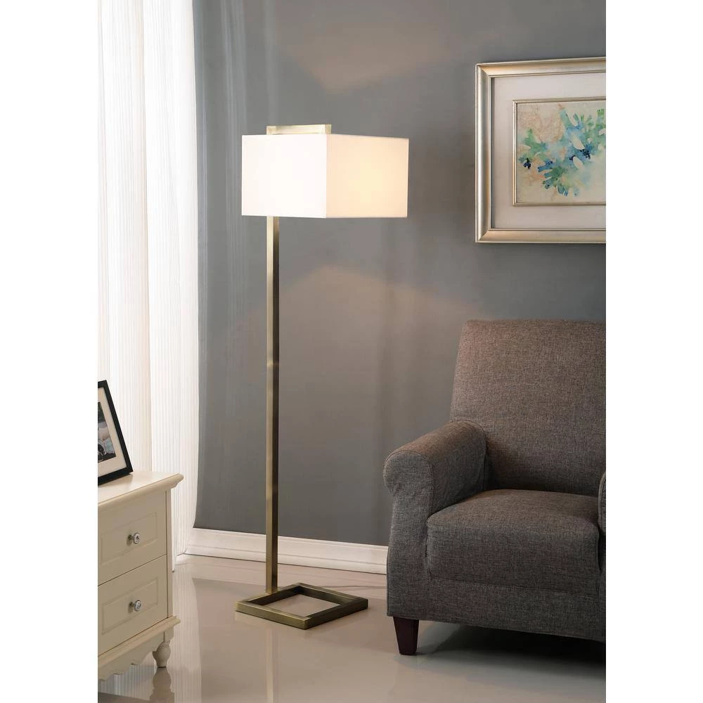 Plano 64 in. Antique Brass Floor Lamp with White Shade by Manor Brook 5 Plano 64 in. Antique Brass Floor Lamp with White Shade by Manor Brook - Image 3