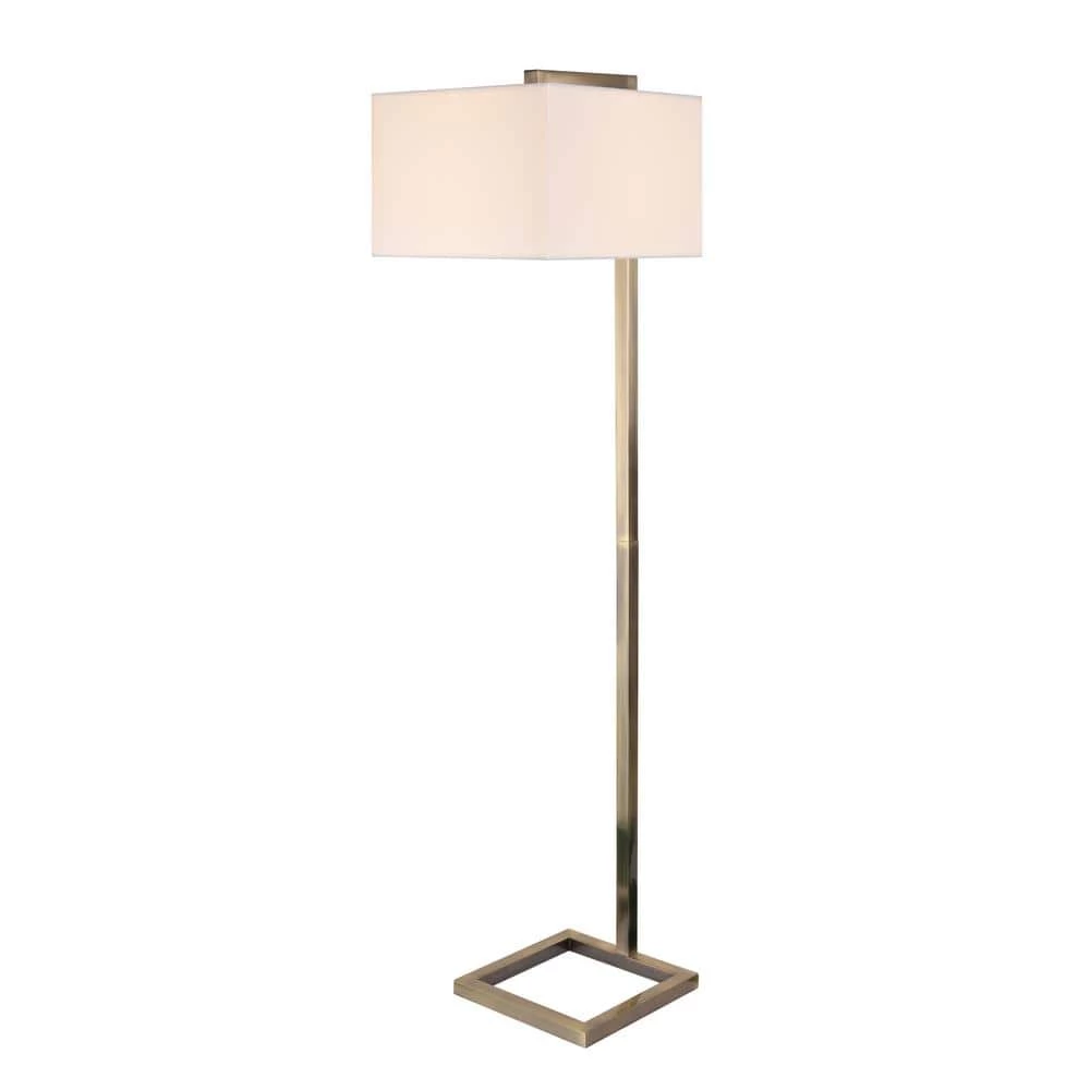 Plano 64 in. Antique Brass Floor Lamp with White Shade by Manor Brook 3 Plano 64 in. Antique Brass Floor Lamp with White Shade by Manor Brook