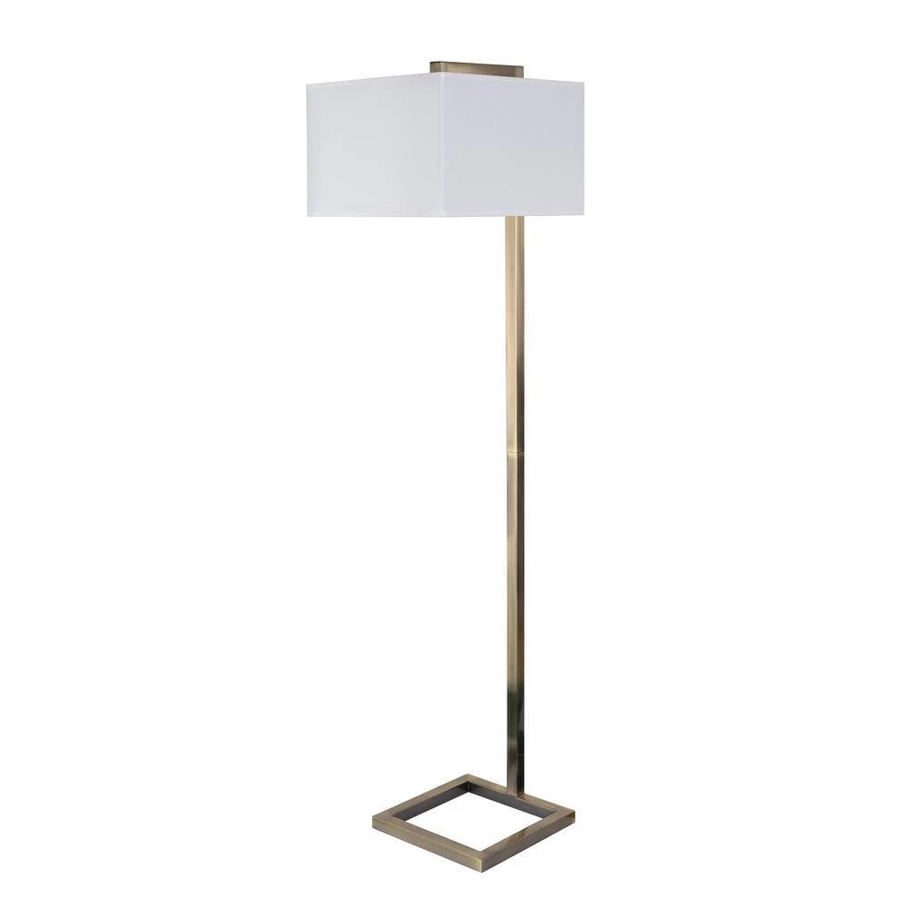 Plano 64 in. Antique Brass Floor Lamp with White Shade by Manor Brook 4 Plano 64 in. Antique Brass Floor Lamp with White Shade by Manor Brook - Image 2