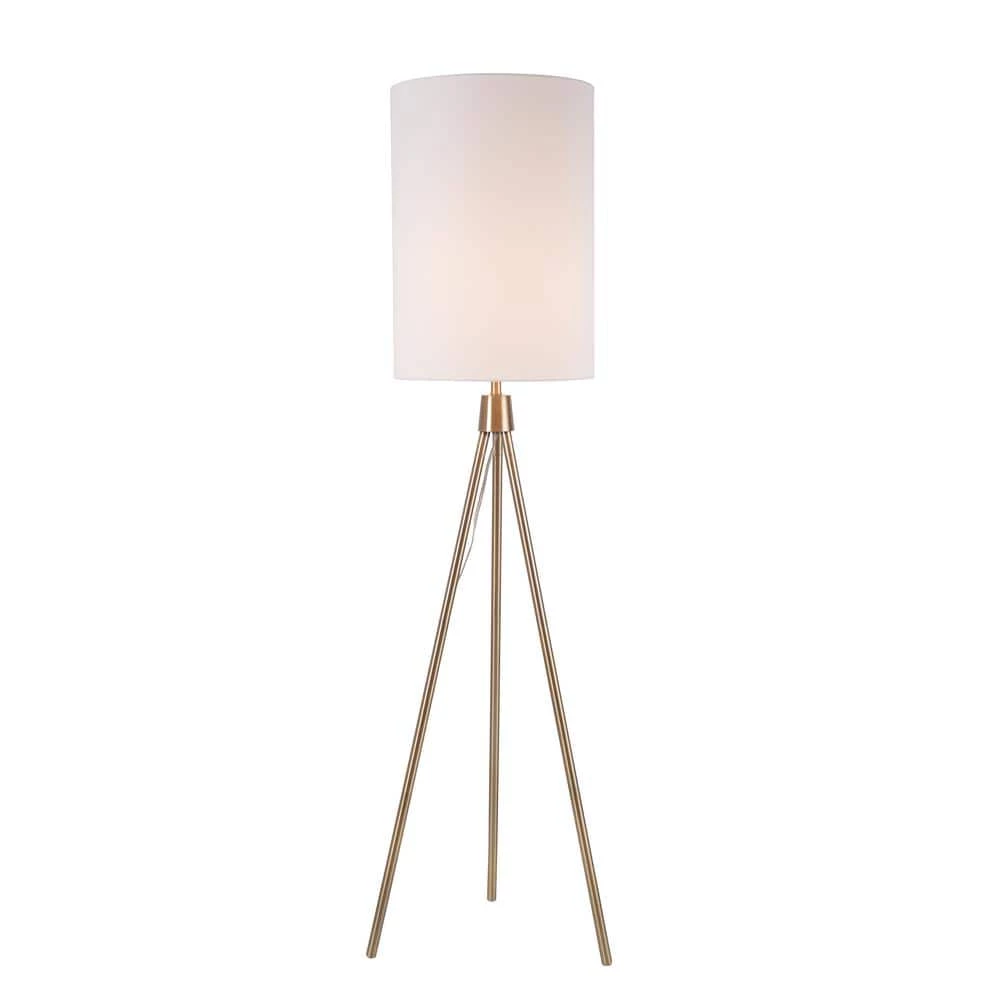 Maddox 61 in. Antique Brass Floor Lamp with White Shade by Manor Brook 3 Maddox 61 in. Antique Brass Floor Lamp with White Shade by Manor Brook
