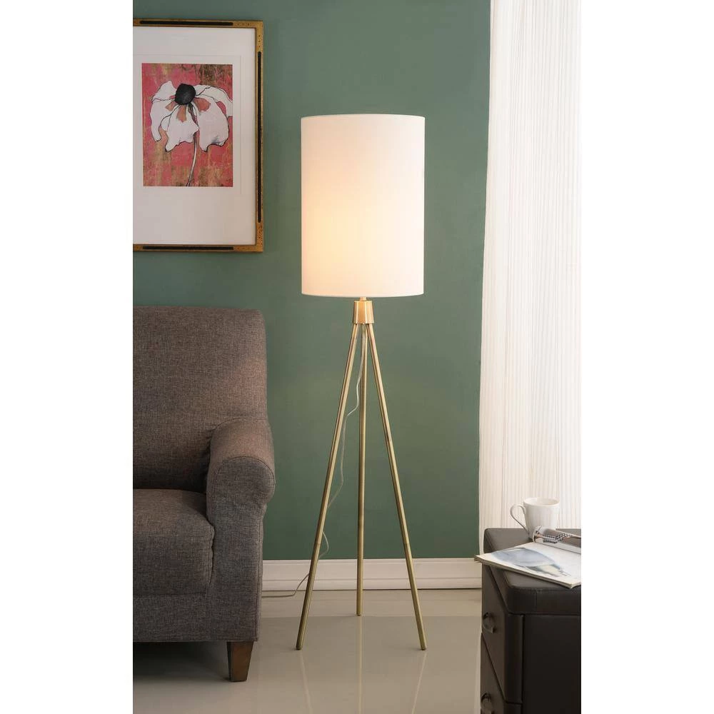 Maddox 61 in. Antique Brass Floor Lamp with White Shade by Manor Brook 4 Maddox 61 in. Antique Brass Floor Lamp with White Shade by Manor Brook - Image 2