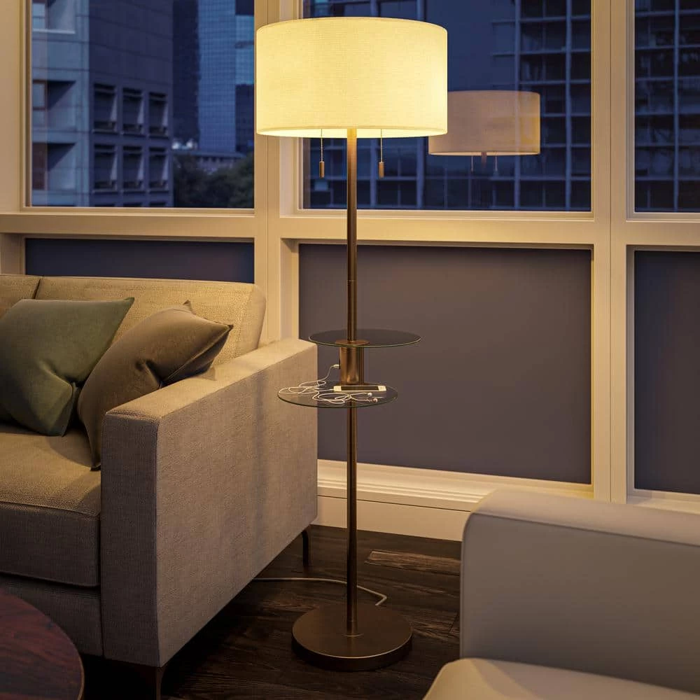 Karman 60.75 in. Antique Brass Indoor Floor Lamp with Drum Shade by Manor Brook 10 Karman 60.75 in. Antique Brass Indoor Floor Lamp with Drum Shade by Manor Brook - Image 8