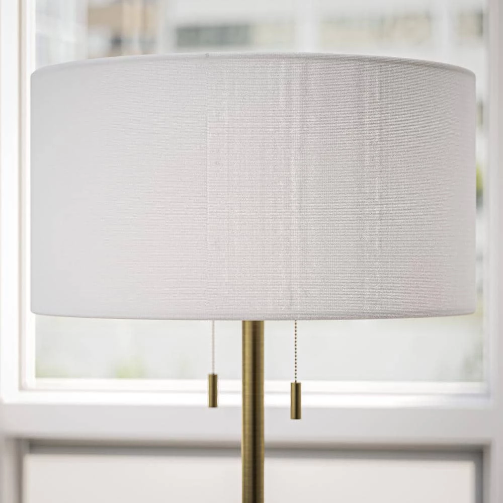 Karman 60.75 in. Antique Brass Indoor Floor Lamp with Drum Shade by Manor Brook 5 Karman 60.75 in. Antique Brass Indoor Floor Lamp with Drum Shade by Manor Brook - Image 3