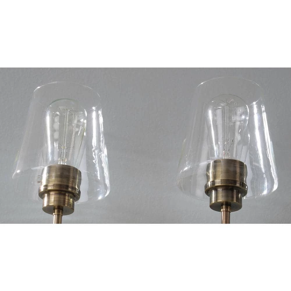 Martin 14 in. 2-Light Antique Brass Vanity Light with Clear Glass Shades by Manor Brook 6 Martin 14 in. 2-Light Antique Brass Vanity Light with Clear Glass Shades by Manor Brook - Image 5