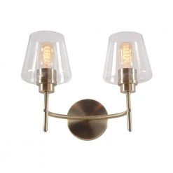Martin 14 in. 2-Light Antique Brass Vanity Light with Clear Glass Shades by Manor Brook