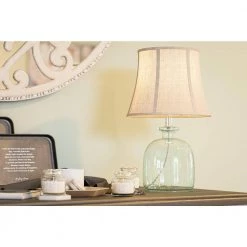 Olga 18 in. Aqua Tinted Glass and Brushed Steel Indoor Accent Lamp by Manor Brook -Brightech Sales aqua tinted glass and brushed steel manor brook table lamps mb100287 4f 1000