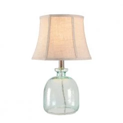Olga 18 in. Aqua Tinted Glass and Brushed Steel Indoor Accent Lamp by Manor Brook