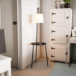 Ander 60.25 in. Black Floor Lamp with Tray and Drum Shade by Manor Brook 21 Ander 60.25 in. Black Floor Lamp with Tray and Drum Shade by Manor Brook -Brightech Sales black and white fabric shade manor brook floor lamps mb100266 31 1000