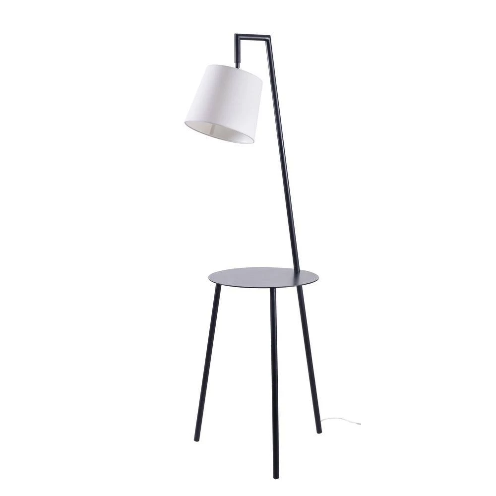 Ander 60.25 in. Black Floor Lamp with Tray and Drum Shade by Manor Brook 7 Ander 60.25 in. Black Floor Lamp with Tray and Drum Shade by Manor Brook - Image 5