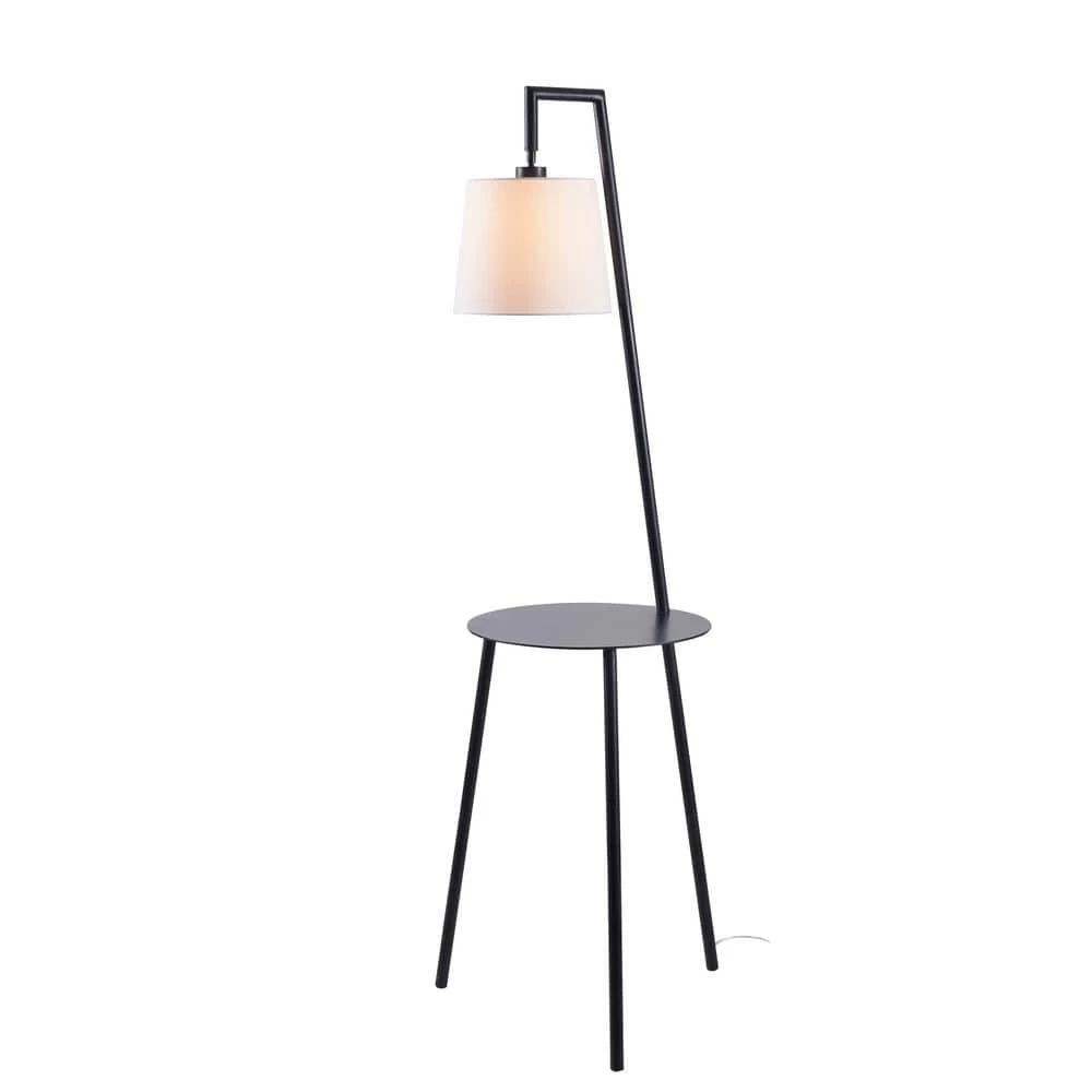 Ander 60.25 in. Black Floor Lamp with Tray and Drum Shade by Manor Brook 3 Ander 60.25 in. Black Floor Lamp with Tray and Drum Shade by Manor Brook