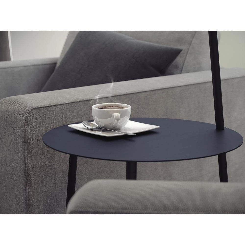 Ander 60.25 in. Black Floor Lamp with Tray and Drum Shade by Manor Brook 10 Ander 60.25 in. Black Floor Lamp with Tray and Drum Shade by Manor Brook - Image 8