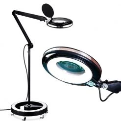 LightView Pro 10 in. Black Magnifying LED Floor Lamp with 3 Diopter and 6 Wheel Rolling Base by Brightech