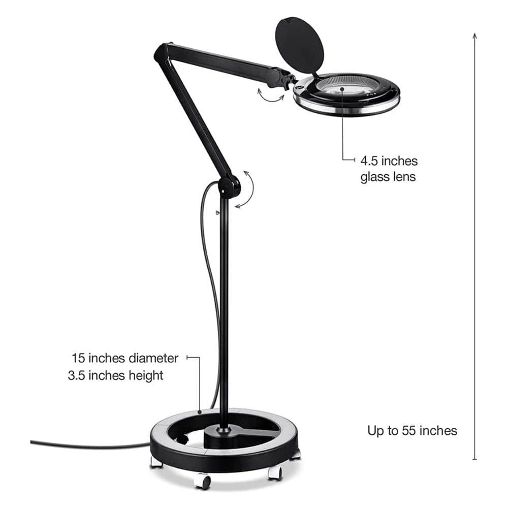 LightView Pro 10 in. Black Magnifying LED Floor Lamp with 3 Diopter and 6 Wheel Rolling Base by Brightech 4 LightView Pro 10 in. Black Magnifying LED Floor Lamp with 3 Diopter and 6 Wheel Rolling Base by Brightech - Image 2