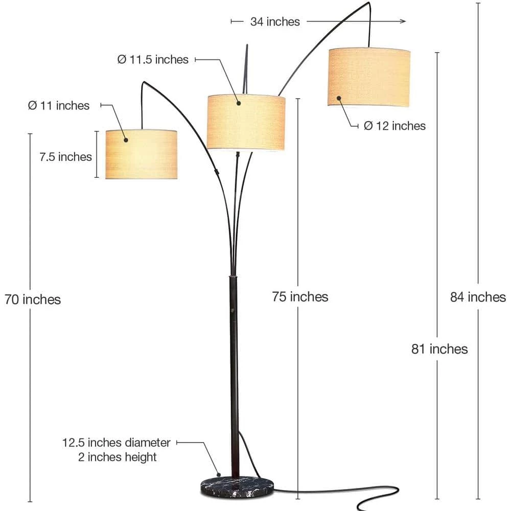 Trilage 84 in. Black LED Arc Floor Lamp with Marble Base by Brightech 4 Trilage 84 in. Black LED Arc Floor Lamp with Marble Base by Brightech - Image 2