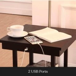 Madison 56 in. Black Narrow End Table with Built-In LED Lamp with White Shade Wireless Charging Station and USB Port by Brightech -Brightech Sales black brightech floor lamps 75 jnhm gfkt 44 1000