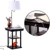 Madison 56 in. Black Narrow End Table with Built-In LED Lamp with White Shade Wireless Charging Station and USB Port by Brightech -Brightech Sales black brightech floor lamps 75 jnhm gfkt 64 1000
