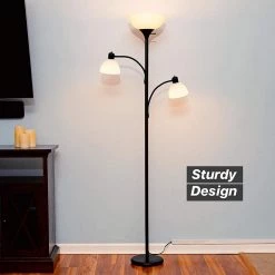Sky Dome Double 72 in. Black Torchiere LED Floor Lamp with 2 Adjustable Arms by Brightech -Brightech Sales black brightech floor lamps fl dme2 blk 4f 1000