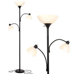 Sky Dome Double 72 in. Black Torchiere LED Floor Lamp with 2 Adjustable Arms by Brightech