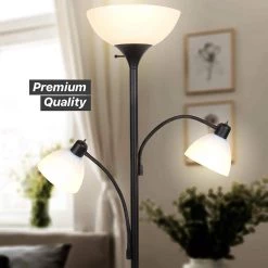 Sky Dome Double 72 in. Black Torchiere LED Floor Lamp with 2 Adjustable Arms by Brightech -Brightech Sales black brightech floor lamps fl dme2 blk fa 1000