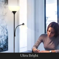 Sky Dome Plus 72 in. Black Torchiere LED Floor Lamp with 1 Adjustable Arm by Brightech -Brightech Sales black brightech floor lamps fl dmepl blk 44 1000