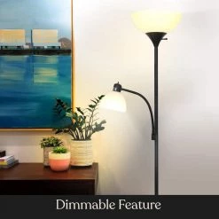 Sky Dome Plus 72 in. Black Torchiere LED Floor Lamp with 1 Adjustable Arm by Brightech -Brightech Sales black brightech floor lamps fl dmepl blk 4f 1000