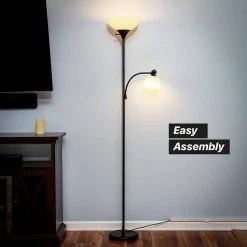 Sky Dome Plus 72 in. Black Torchiere LED Floor Lamp with 1 Adjustable Arm by Brightech -Brightech Sales black brightech floor lamps fl dmepl blk fa 1000