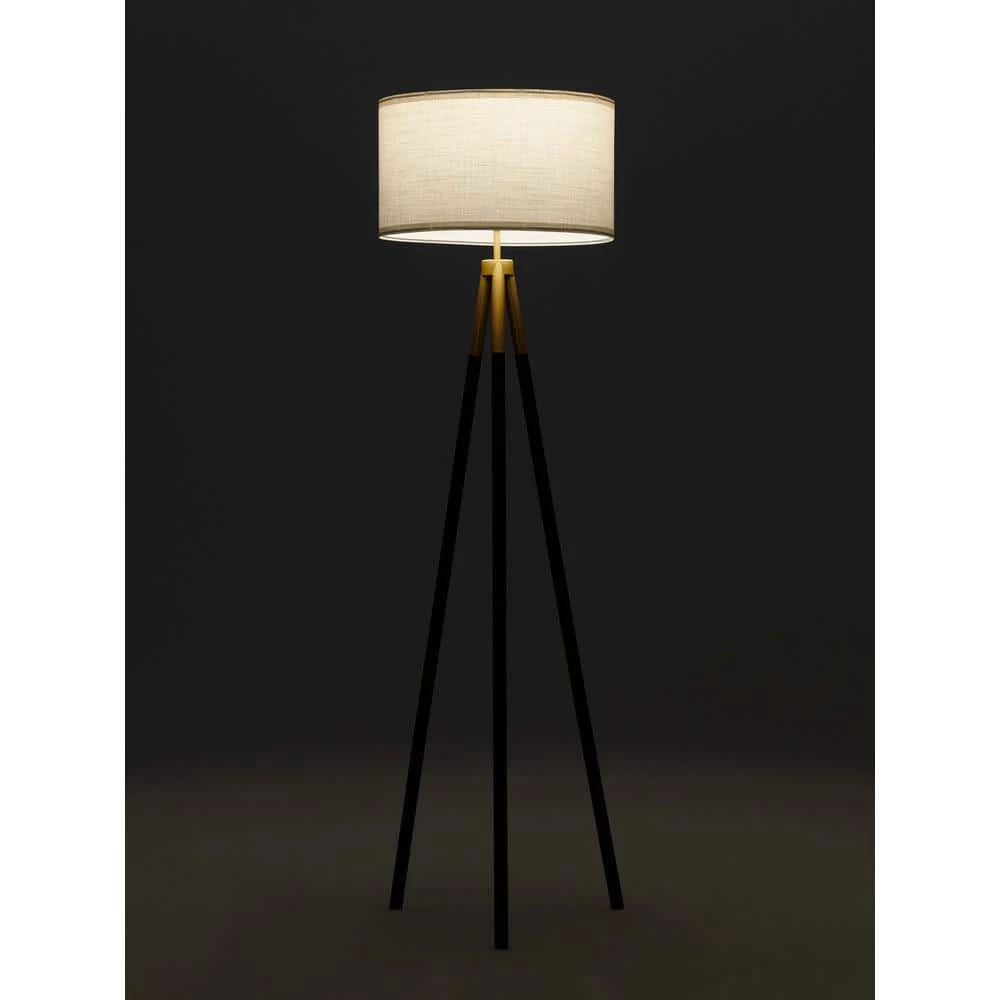 Levi 61 in. Black LED Tripod Floor Lamp with Drum Fabric Shade by Brightech 7 Levi 61 in. Black LED Tripod Floor Lamp with Drum Fabric Shade by Brightech - Image 5