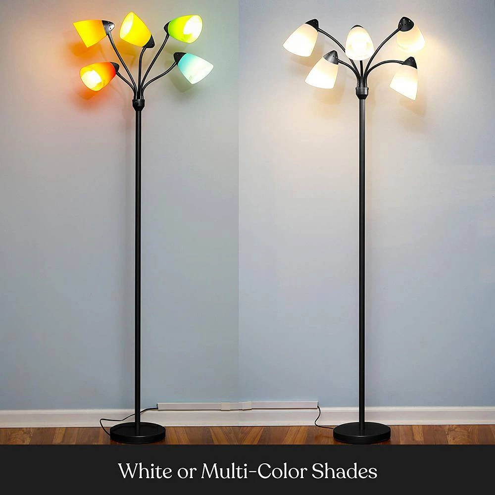 Medusa 74 in. Black LED Floor Lamp with 5 Interchangeable Color and White Shades by Brightech 6 Medusa 74 in. Black LED Floor Lamp with 5 Interchangeable Color and White Shades by Brightech - Image 4