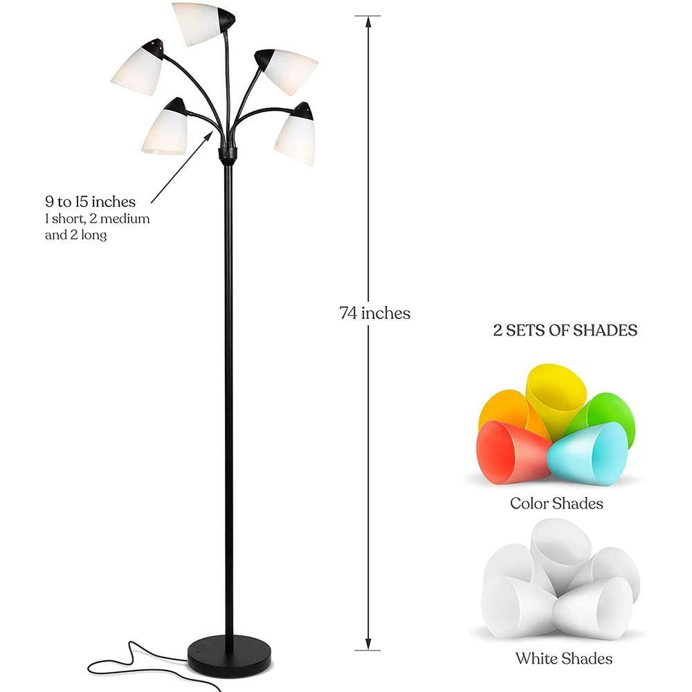 Medusa 74 in. Black LED Floor Lamp with 5 Interchangeable Color and White Shades by Brightech 7 Medusa 74 in. Black LED Floor Lamp with 5 Interchangeable Color and White Shades by Brightech - Image 5