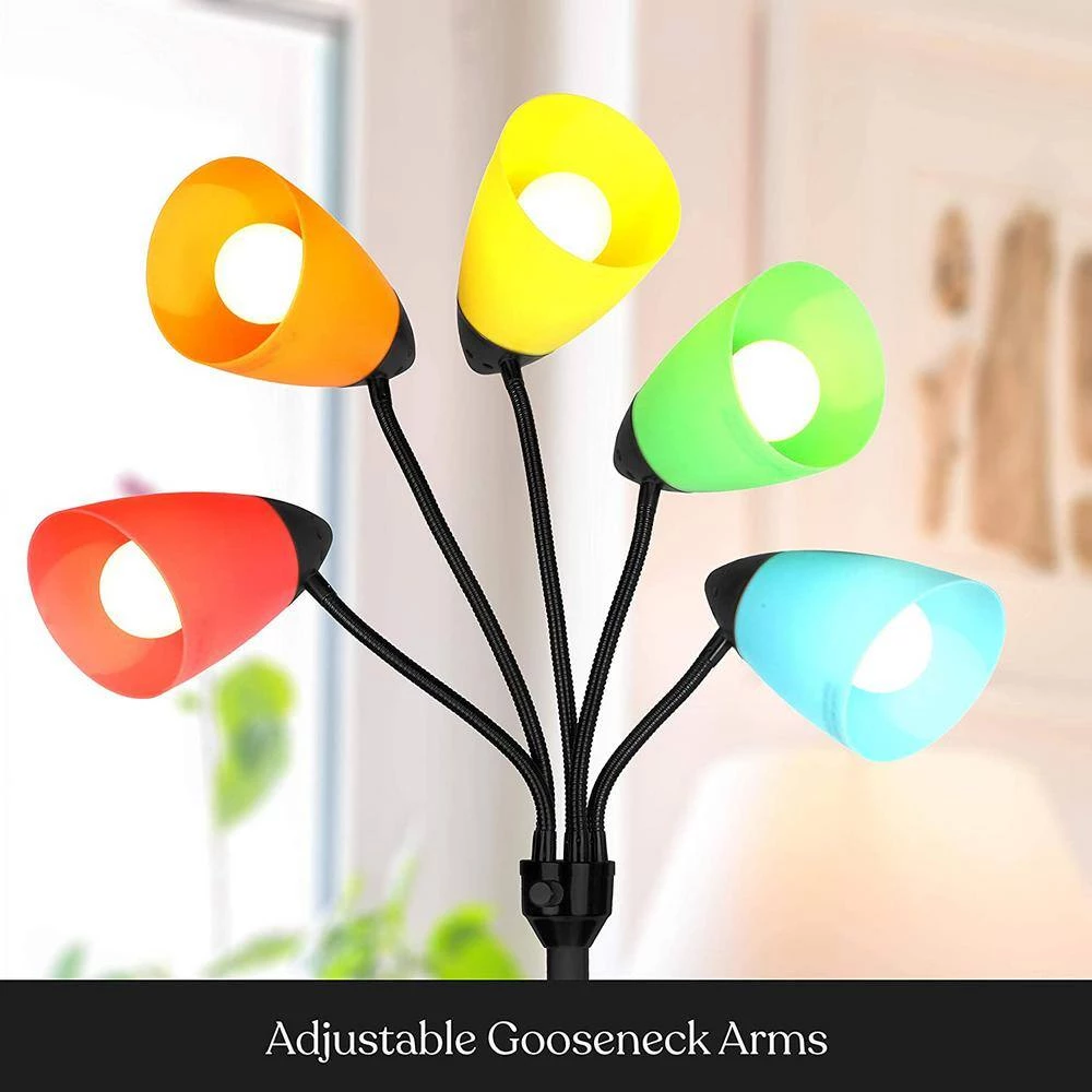 Medusa 74 in. Black LED Floor Lamp with 5 Interchangeable Color and White Shades by Brightech 5 Medusa 74 in. Black LED Floor Lamp with 5 Interchangeable Color and White Shades by Brightech - Image 3