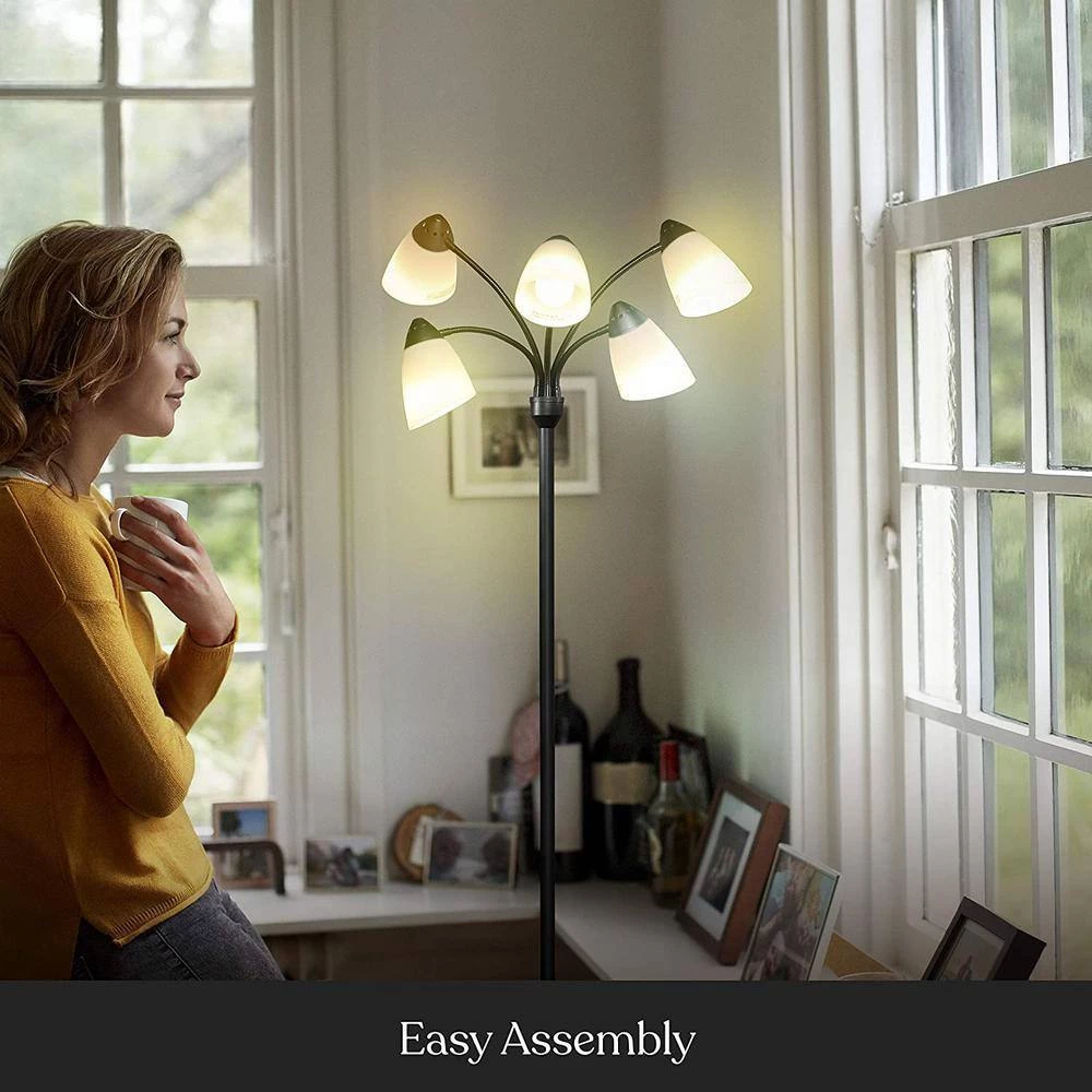 Medusa 74 in. Black LED Floor Lamp with 5 Interchangeable Color and White Shades by Brightech 4 Medusa 74 in. Black LED Floor Lamp with 5 Interchangeable Color and White Shades by Brightech - Image 2