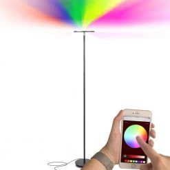 Sky Colors 69 in. Black App Controlled Color Changing Torchiere LED Floor Lamp by Brightech