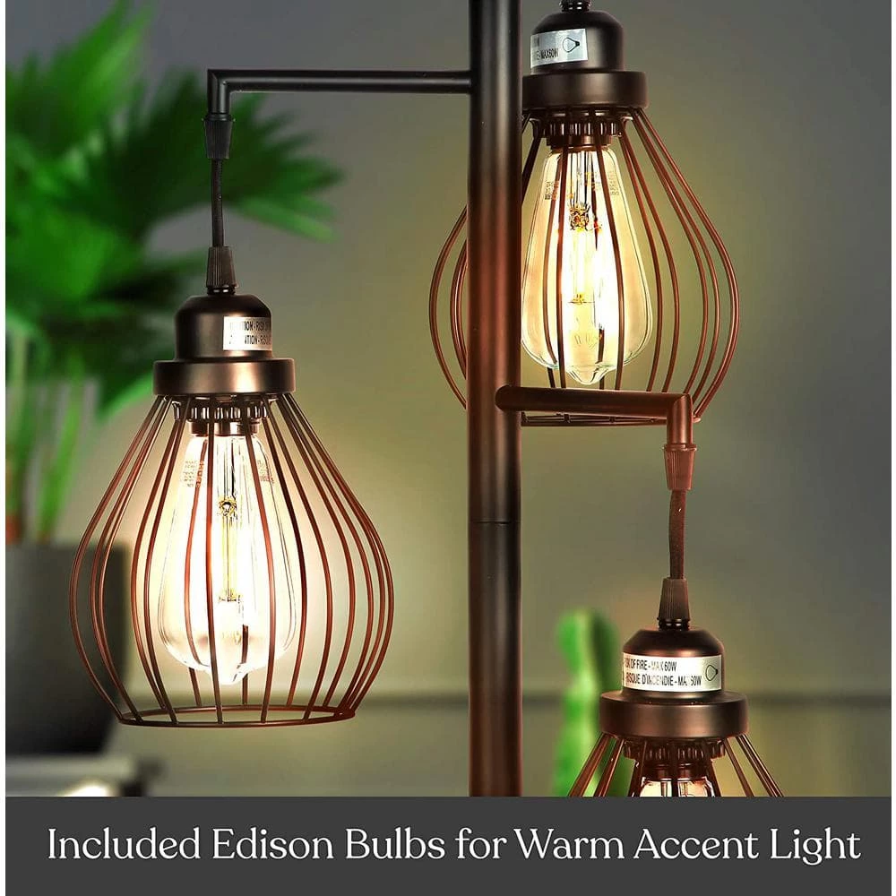 Teardrop 68 in. Black LED Floor Lamp with 3 Cage Shades and Edison Bulbs by Brightech 6 Teardrop 68 in. Black LED Floor Lamp with 3 Cage Shades and Edison Bulbs by Brightech - Image 4