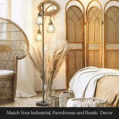 Teardrop 68 in. Black LED Floor Lamp with 3 Cage Shades and Edison Bulbs by Brightech 11 Teardrop 68 in. Black LED Floor Lamp with 3 Cage Shades and Edison Bulbs by Brightech -Brightech Sales black brightech floor lamps fl trdrp blk 44 1000