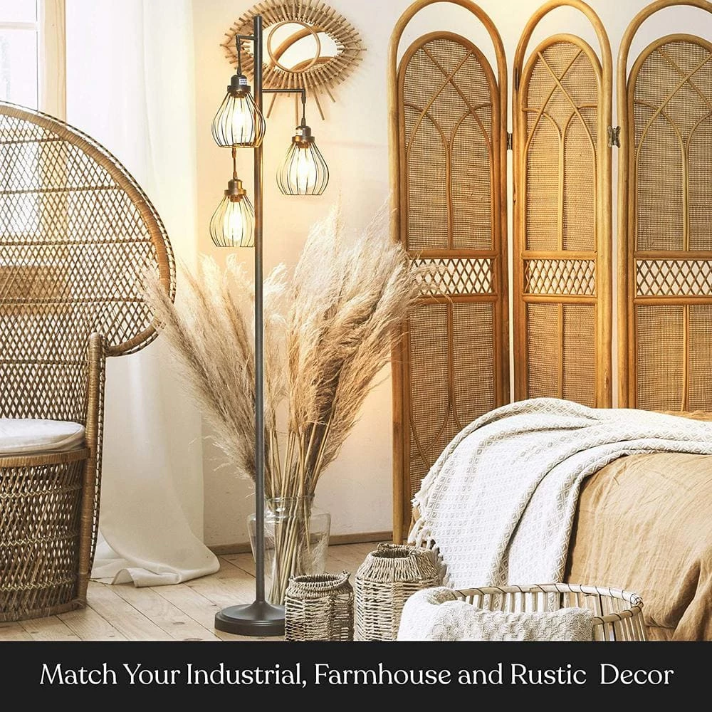 Teardrop 68 in. Black LED Floor Lamp with 3 Cage Shades and Edison Bulbs by Brightech 7 Teardrop 68 in. Black LED Floor Lamp with 3 Cage Shades and Edison Bulbs by Brightech - Image 5