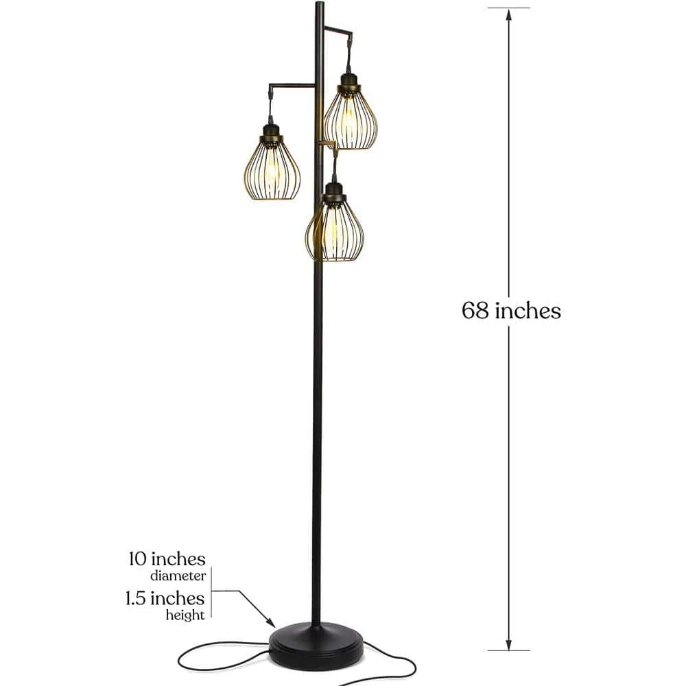 Teardrop 68 in. Black LED Floor Lamp with 3 Cage Shades and Edison Bulbs by Brightech 4 Teardrop 68 in. Black LED Floor Lamp with 3 Cage Shades and Edison Bulbs by Brightech - Image 2