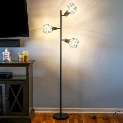 Robin 64 in. Black Industrial Tree LED Floor Lamp with 3 Vintage Edison Bulbs by Brightech -Brightech Sales black brightech floor lamps kq lm71 hrqg fa 1000