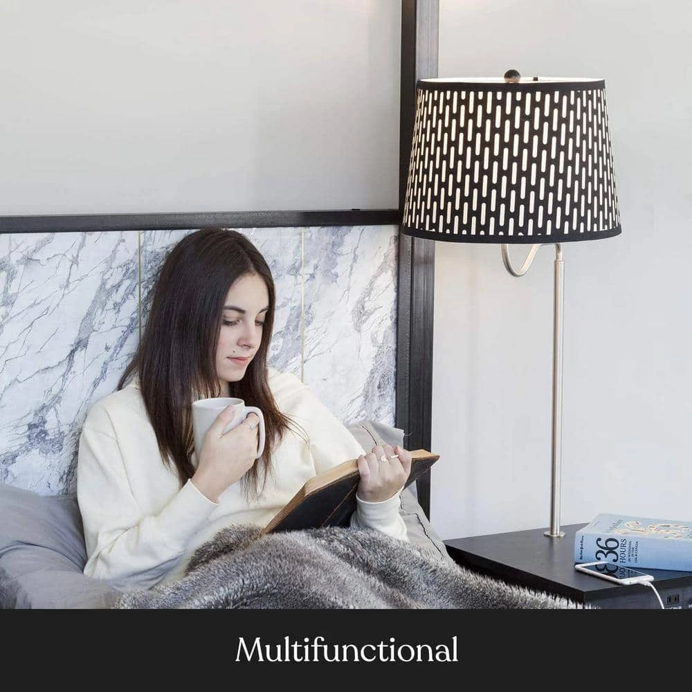 Madison 56 in. Black Narrow End Table with Built-In LED Lamp with Pattern Shade and USB Port by Brightech 5 Madison 56 in. Black Narrow End Table with Built-In LED Lamp with Pattern Shade and USB Port by Brightech - Image 3