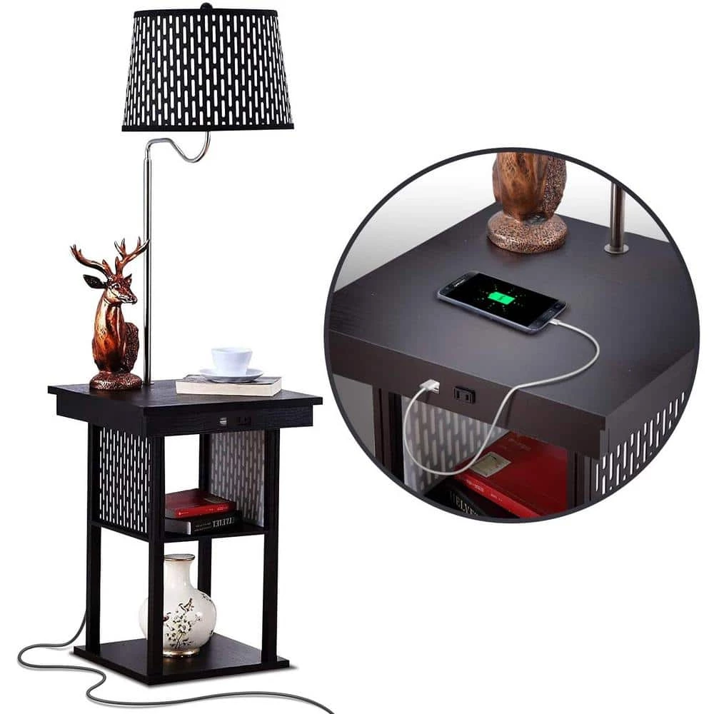 Madison 56 in. Black Narrow End Table with Built-In LED Lamp with Pattern Shade and USB Port by Brightech 3 Madison 56 in. Black Narrow End Table with Built-In LED Lamp with Pattern Shade and USB Port by Brightech
