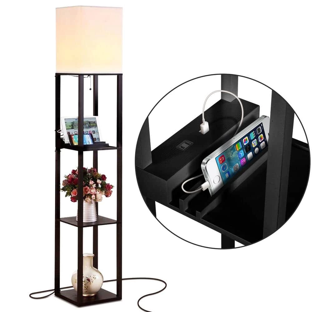 Maxwell 63 in. Black LED Skinny Shelf Floor Lamp with USB Charging Ports and Electrical Outlet by Brightech 3 Maxwell 63 in. Black LED Skinny Shelf Floor Lamp with USB Charging Ports and Electrical Outlet by Brightech