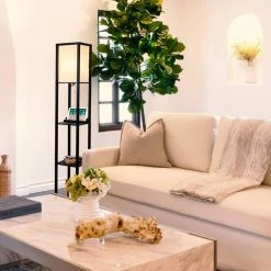 Maxwell 63 in. Black LED Skinny Shelf Floor Lamp with Wireless Charging USB Charging Ports and Outlet by Brightech -Brightech Sales black brightech floor lamps x0 x84t 2j3i 1f 1000