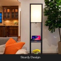 Maxwell 63 in. Black LED Skinny Shelf Floor Lamp with Wireless Charging USB Charging Ports and Outlet by Brightech -Brightech Sales black brightech floor lamps x0 x84t 2j3i 44 1000